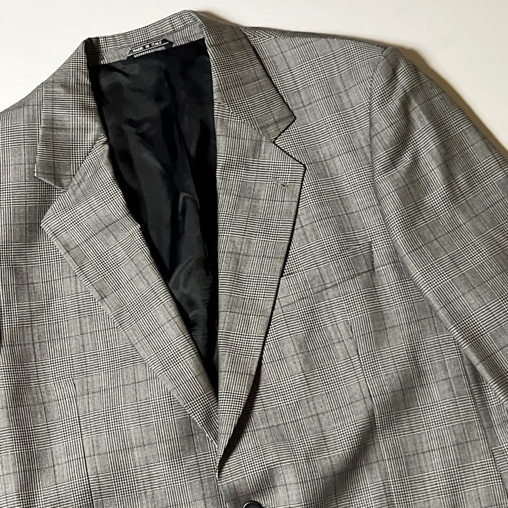 Fierte Italy Wool Blend Blazer Size 44R Gray Glen Check Suit Jacket Sport Coat